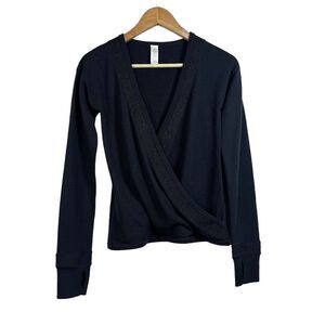 Ivivva Lululemon Girls Black Criss Cross Sweater Merino Wool Size 12